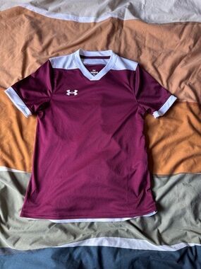 Under Armour Maroon and White Performance Soccer Jersey